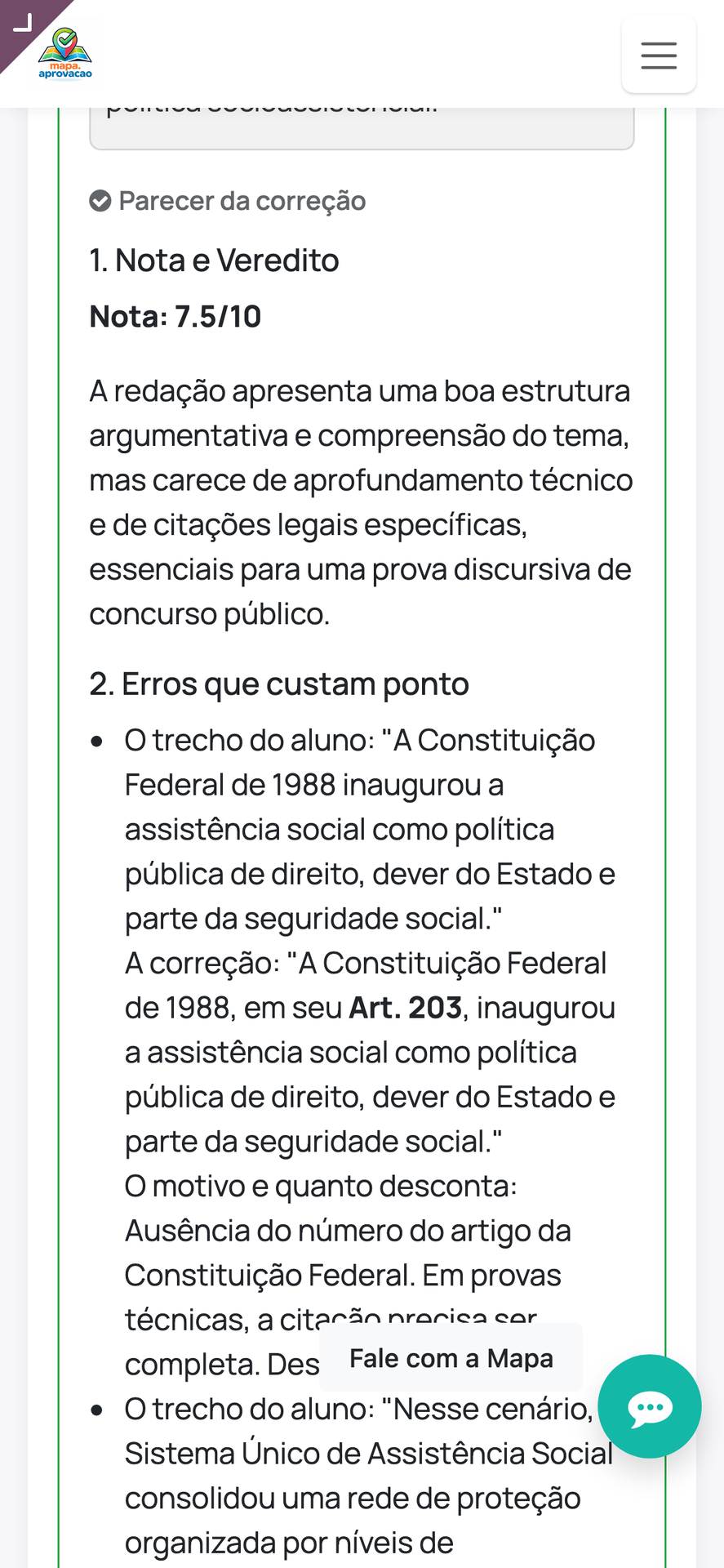 Parecer da IA com nota
