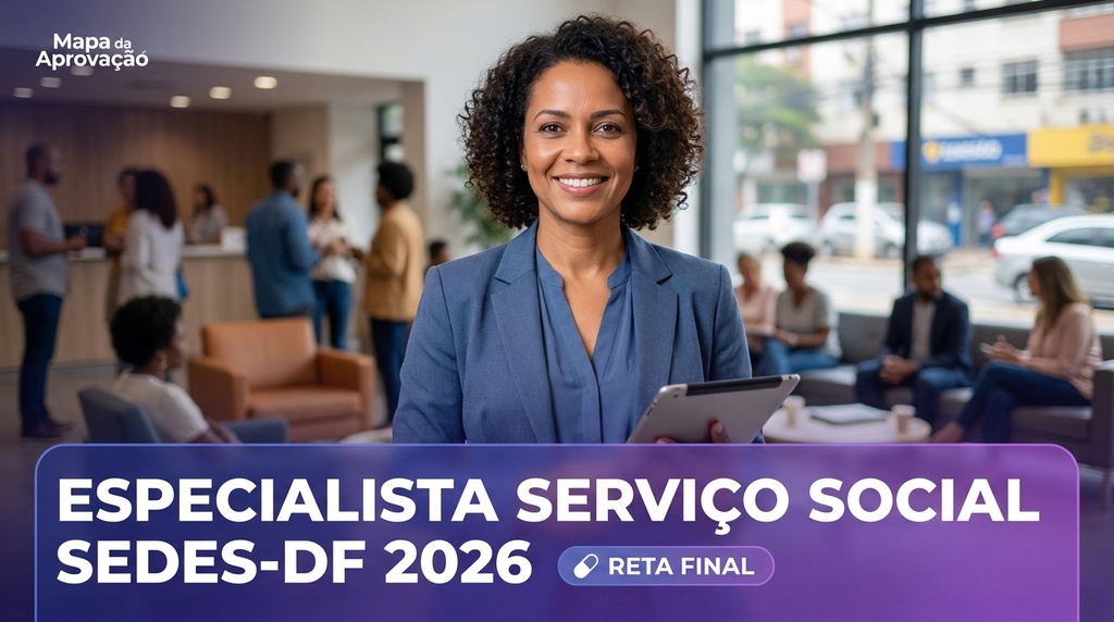 Serviço Social SEDES-DF 2026 — Curso Completo Quadrix: Apostilas Aprofundadas + Simulados Comentados + Audiobook + MentorIA + Minha Banca (IA que corrige redação)
