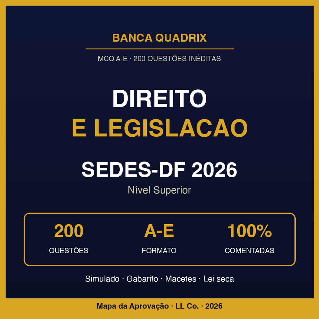 Direito e Legislação SEDES-DF 2026 — Simulado Quadrix Comentado (200q)