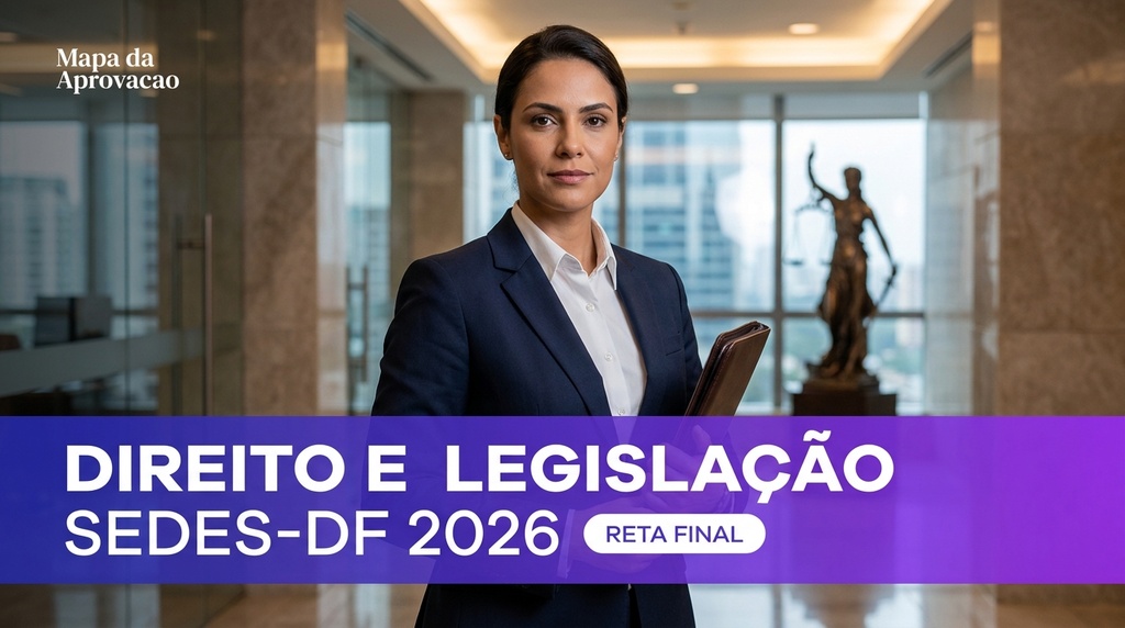 Direito e Legislação SEDES-DF 2026 — Curso Completo — Apostilas Aprofundadas + Simulados Comentados + Audiobook + MentorIA + Minha Banca (IA)