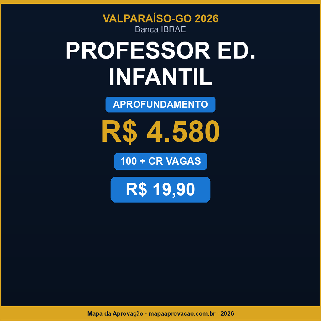 Professor Educação Infantil Valparaíso 2026 — Avançado: Simulados + PDFs (R$ 29,90)