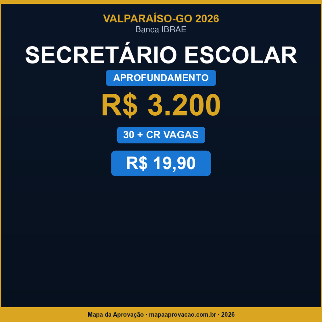Secretário Escolar Valparaíso 2026 — Avançado: Simulados + PDFs (R$ 29,90)