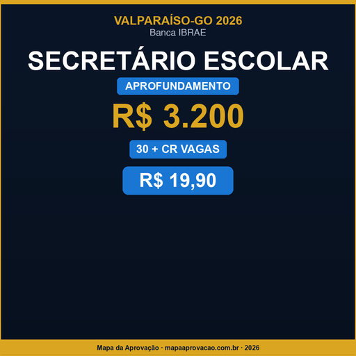 Secretário Escolar Valparaíso 2026 — Avançado: Simulados + PDFs (R$ 29,90)