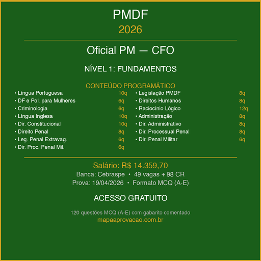Oficial PM CFO PMDF 2026 — Nível 1: Fundamentos